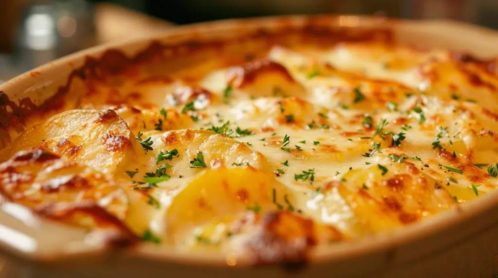 baked three-cheese au gratin potatoes