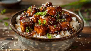 honey garlic tofu cubes
