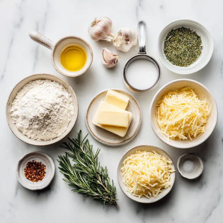 ingredients for Garlic and Rosemary Pull Apart Bread