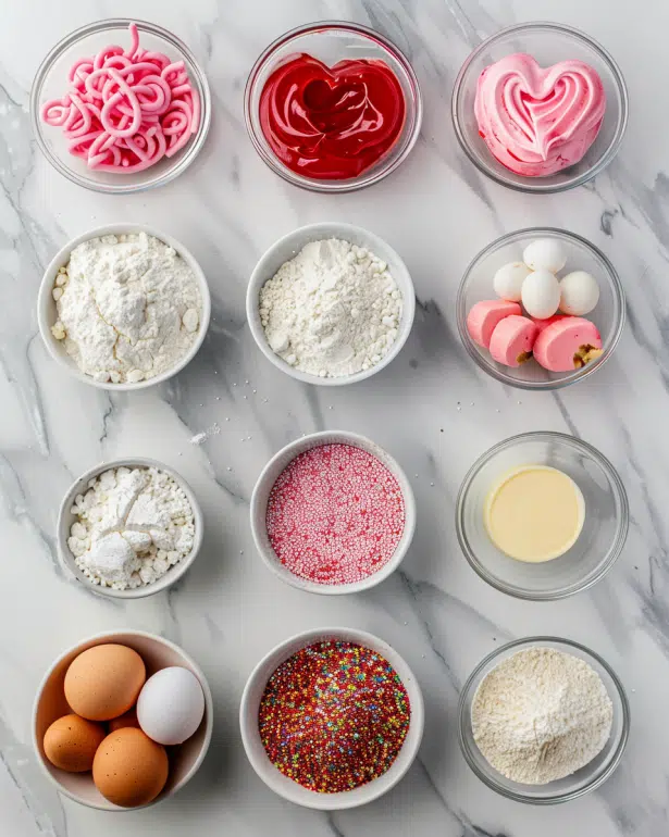 ingredients for Valentine’s Day heart cookies
