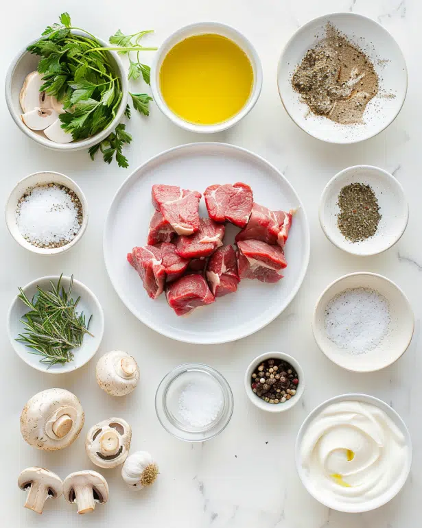 ingredients for beef tenderloin with mushroom sauce