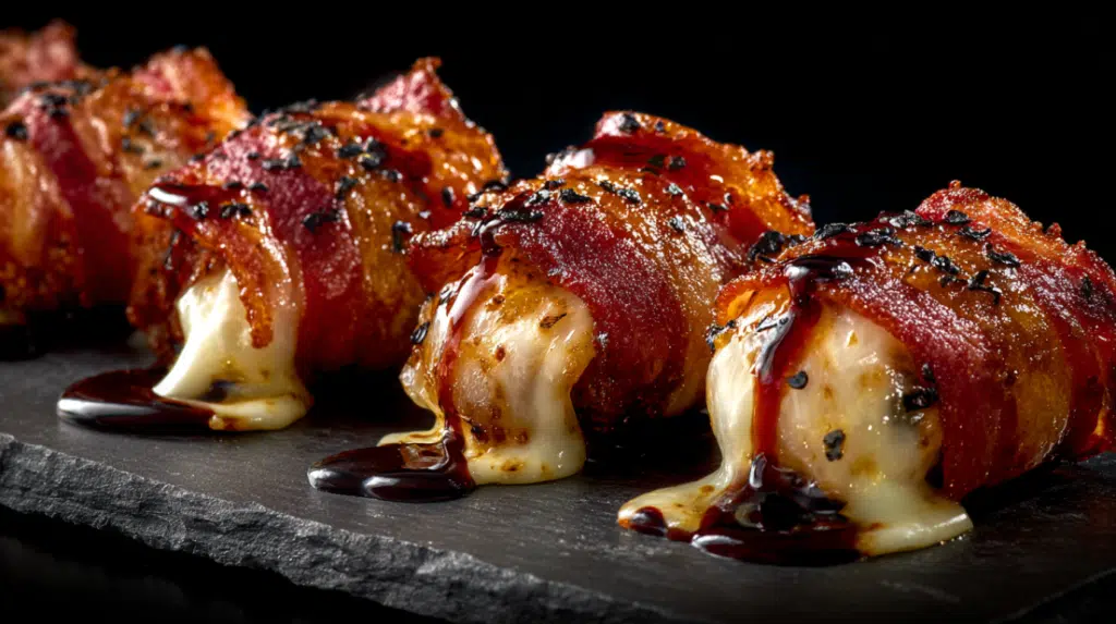 Beef Bacon Mozzarella Poppers with Sweet Glaze