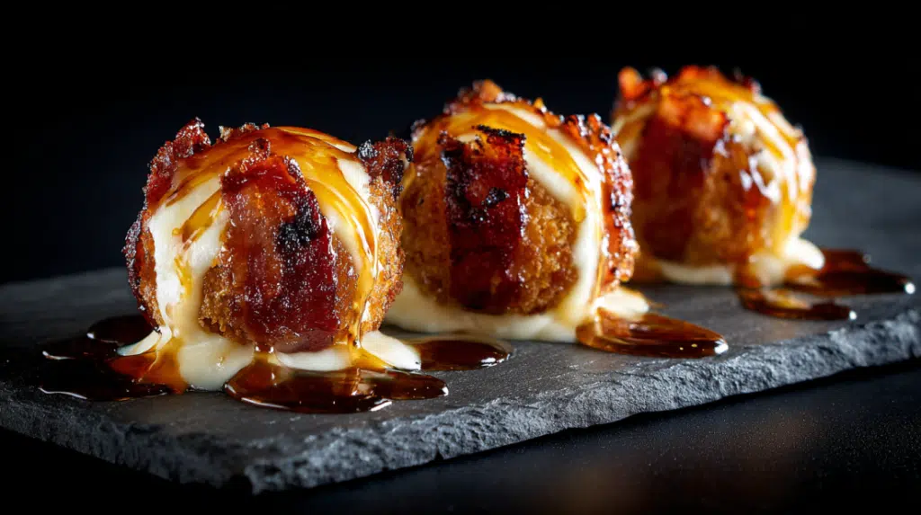 Beef Bacon Mozzarella Poppers with Sweet Glaze
