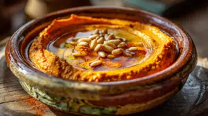 Carrot Hummus with Zaatar Pita Chips