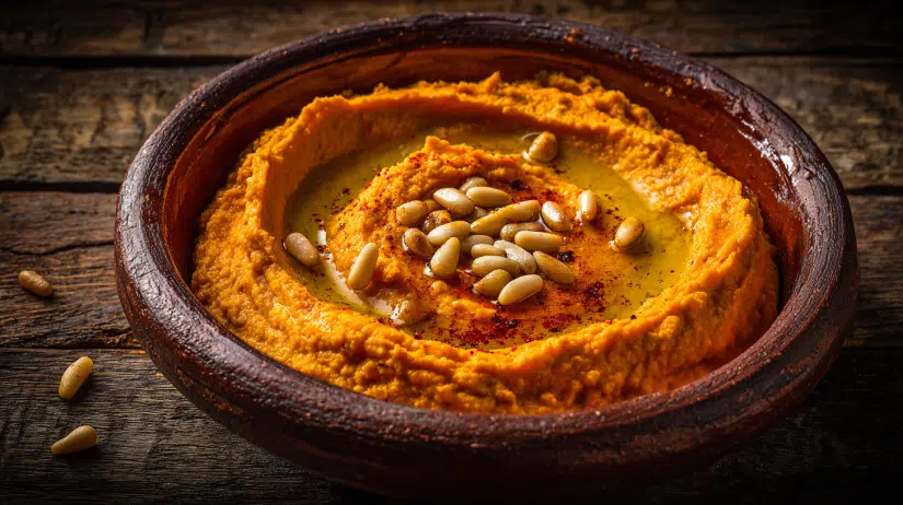 Carrot Hummus with Zaatar Pita Chips