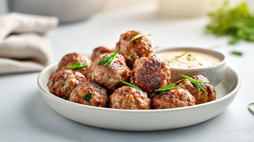 Korean BBQ Meatballs with Spicy Mayo Dip