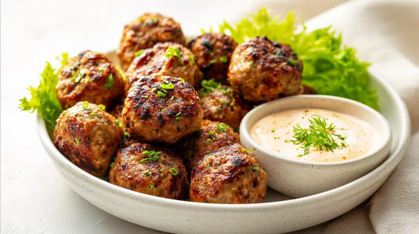 Korean BBQ Meatballs with Spicy Mayo Dip