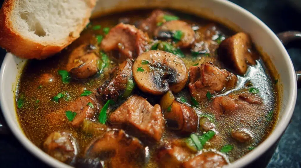 Steak and Ale Soup with Mushrooms