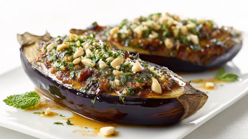 Stuffed Eggplant with Garlic Tahini Sauce