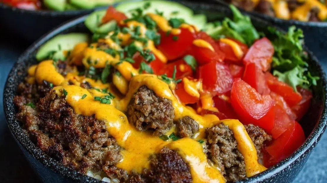 High-Protein Cheeseburger Bowls Recipe: Low-Carb Meal Prep with Ground Beef & Burger Sauce!