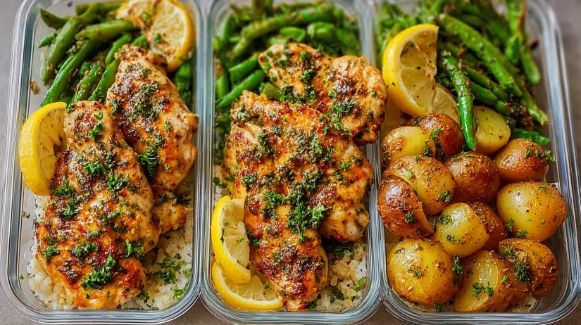 Healthy Lemon Garlic Chicken Meal Prep Bowls