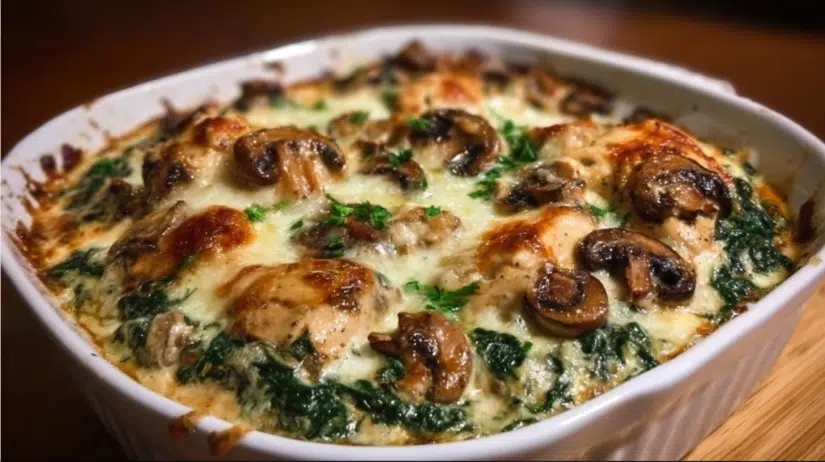 Low-Carb Chicken Spinach Mushroom Bake