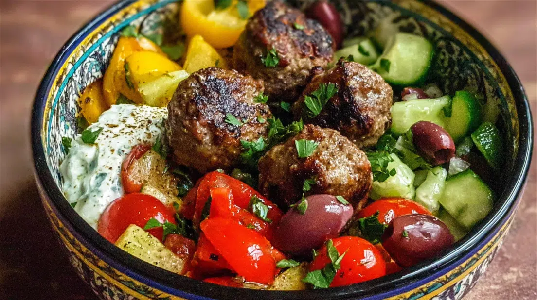 Mediterranean Beef Meatball Bowl: A Family Favorite!