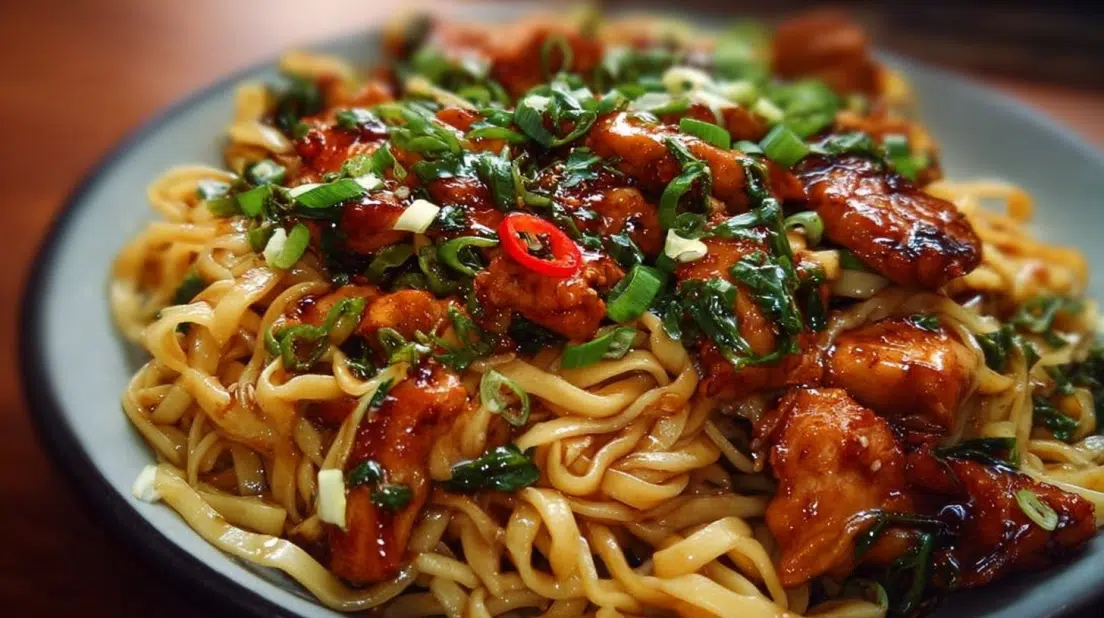 Quick and Easy Sticky Garlic Chicken Noodles