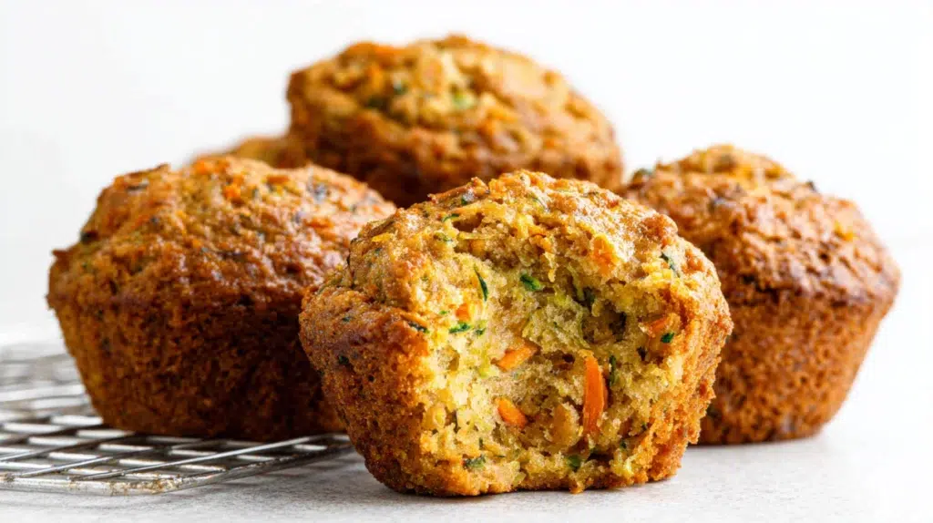 Carrot zucchini muffins soft and moist made with grated carrots and zucchini