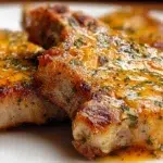 Juicy cheddar ranch pork chops baked with melted cheese and ranch seasoning