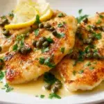 Chicken Piccata with lemon butter sauce, capers, and tender pan-seared chicken breasts