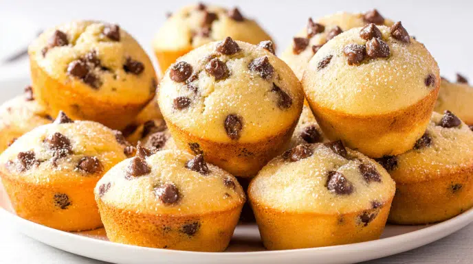 Chocolate chip mini muffins soft bite-sized muffins filled with chocolate chips baked until golden