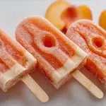 Frozen yogurt peach ring pops made with creamy yogurt and sweet peach rings, served as a refreshing frozen treat