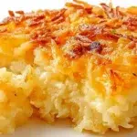 Creamy hashbrown casserole baked with melted cheddar cheese and crispy golden top