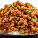 Honey garlic ground turkey cooked in a savory sweet sauce and served over rice