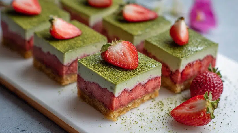 Matcha Strawberry Cream Bars