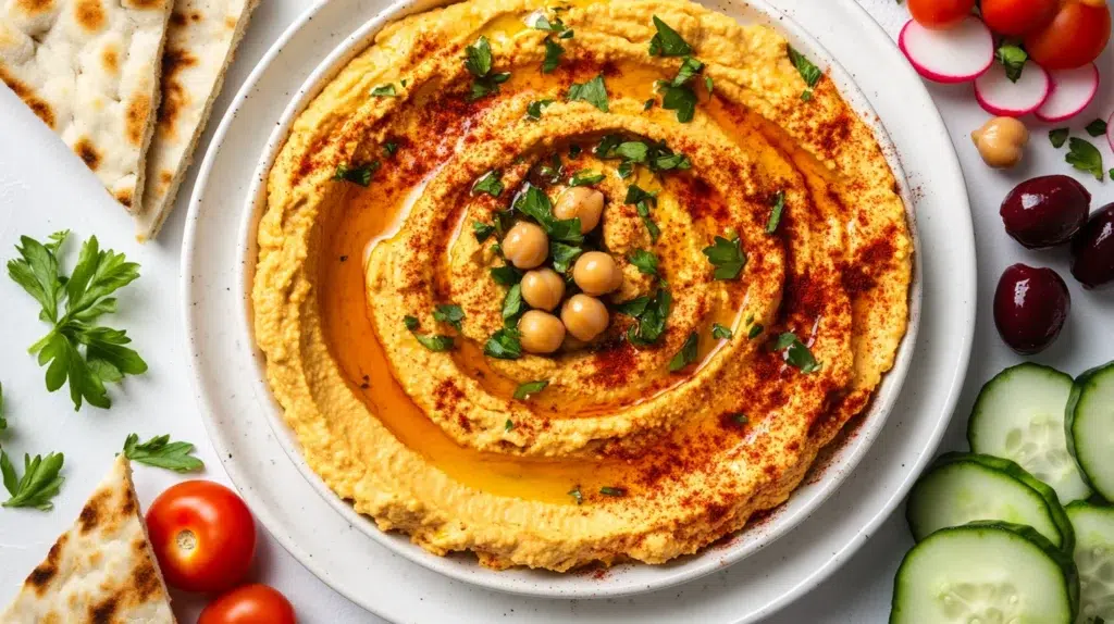 Mediterranean hummus dip platter