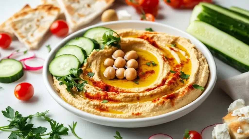 Mediterranean hummus dip platter