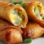 Mini jalapeño popper egg rolls filled with creamy cheese and spicy jalapeños, fried until golden and crispy