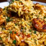 One Pot Cajun Chicken Alfredo Orzo with creamy sauce, tender chicken, and Cajun spices