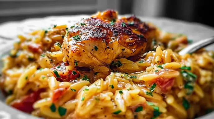 One Pot Cajun Chicken Alfredo Orzo recipe