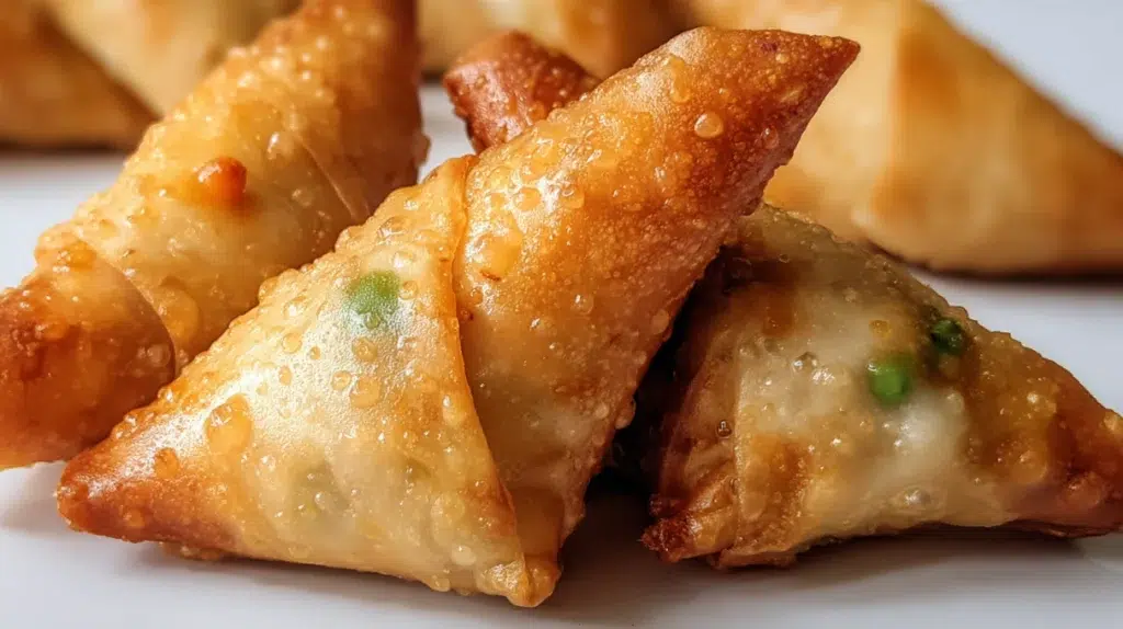 Rice paper samosas crispy golden pockets made with rice paper filled with spiced vegetables and fried until crunchy