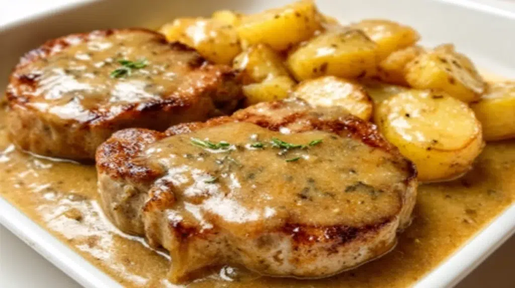 Smothered Pork Chops with Potatoes in Gravy recipe