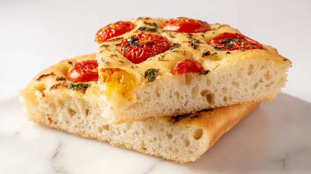 Homemade tomato basil focaccia bread recipe