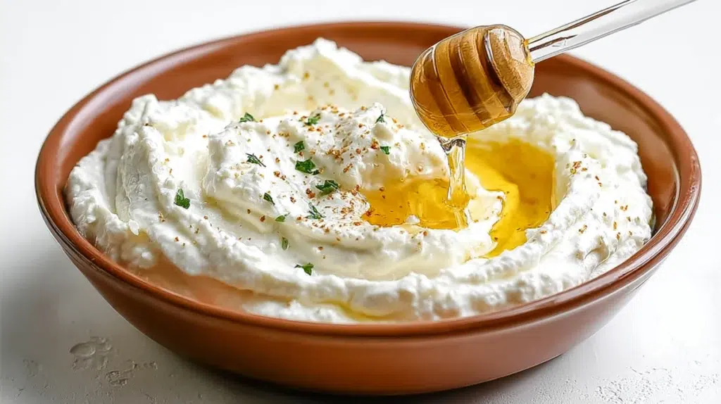 Creamy whipped feta dip drizzled with honey and served with bread or crackers
