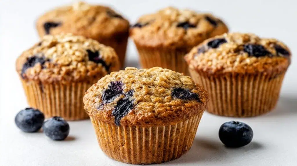 Blueberry oatmeal muffins made with oats and fresh blueberries baked until soft and golden