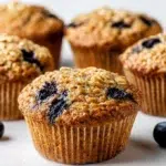Blueberry oatmeal muffins made with oats and fresh blueberries baked until soft and golden