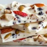 Frozen yogurt bark topped with fresh berries and crunchy granola pieces