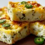 Jalapeño cheese squares baked with melted cheese and chopped jalapeños in a golden, savory crust