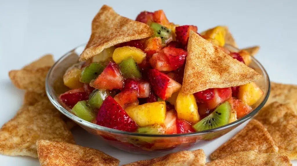 Fruit Salsa with Cinnamon Sugar Tortilla Chips