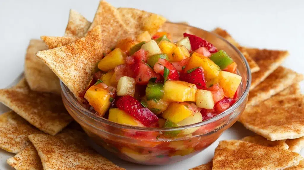 Fruit Salsa with Cinnamon Sugar Tortilla Chips