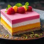 Pistachio Cake with Raspberry Mousse