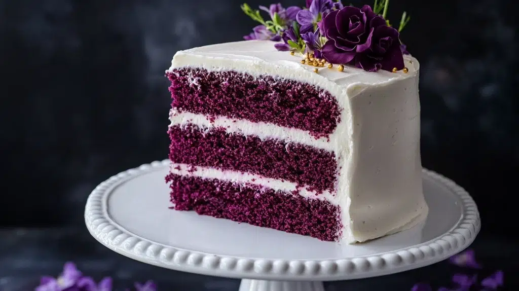 Royal Purple Velvet Cake with Creamy Vanilla Frosting